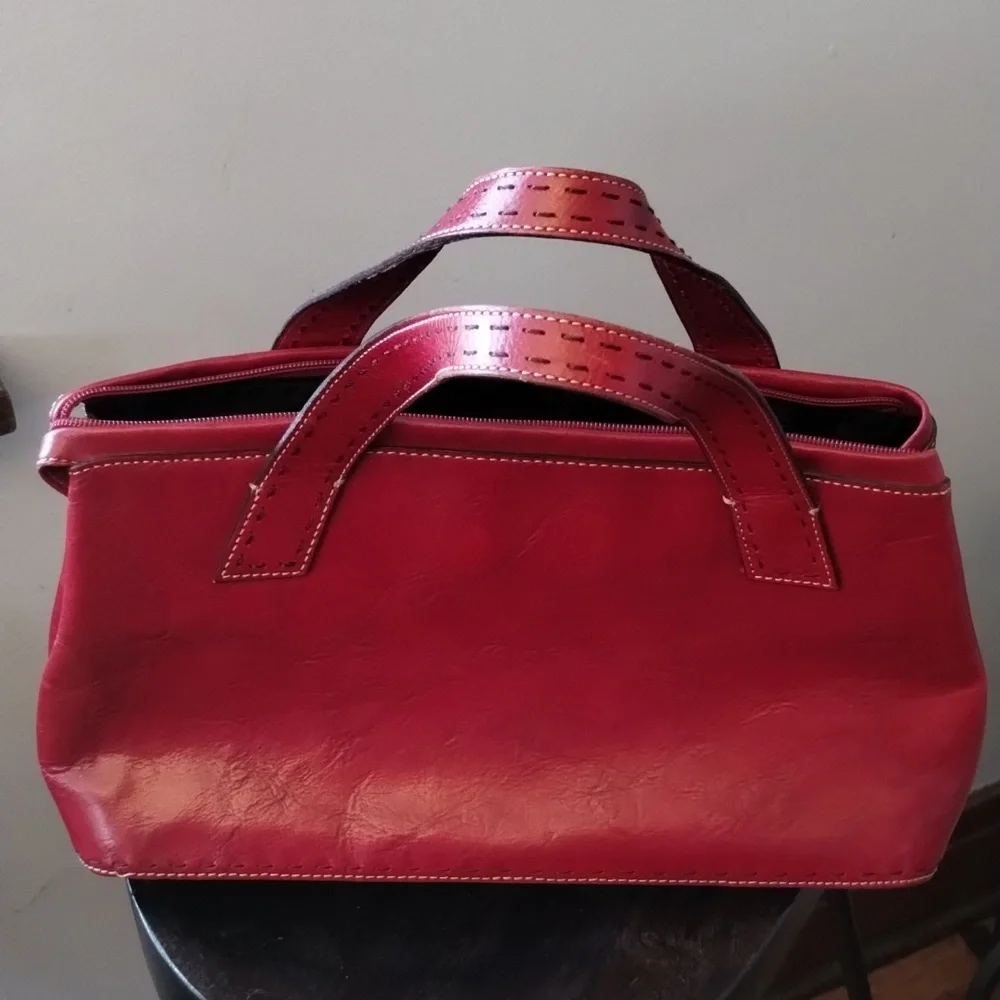 Fossil Red Leather Sedona Saddle Bag Satchel Two Handle Purse - Picture 6 of 13